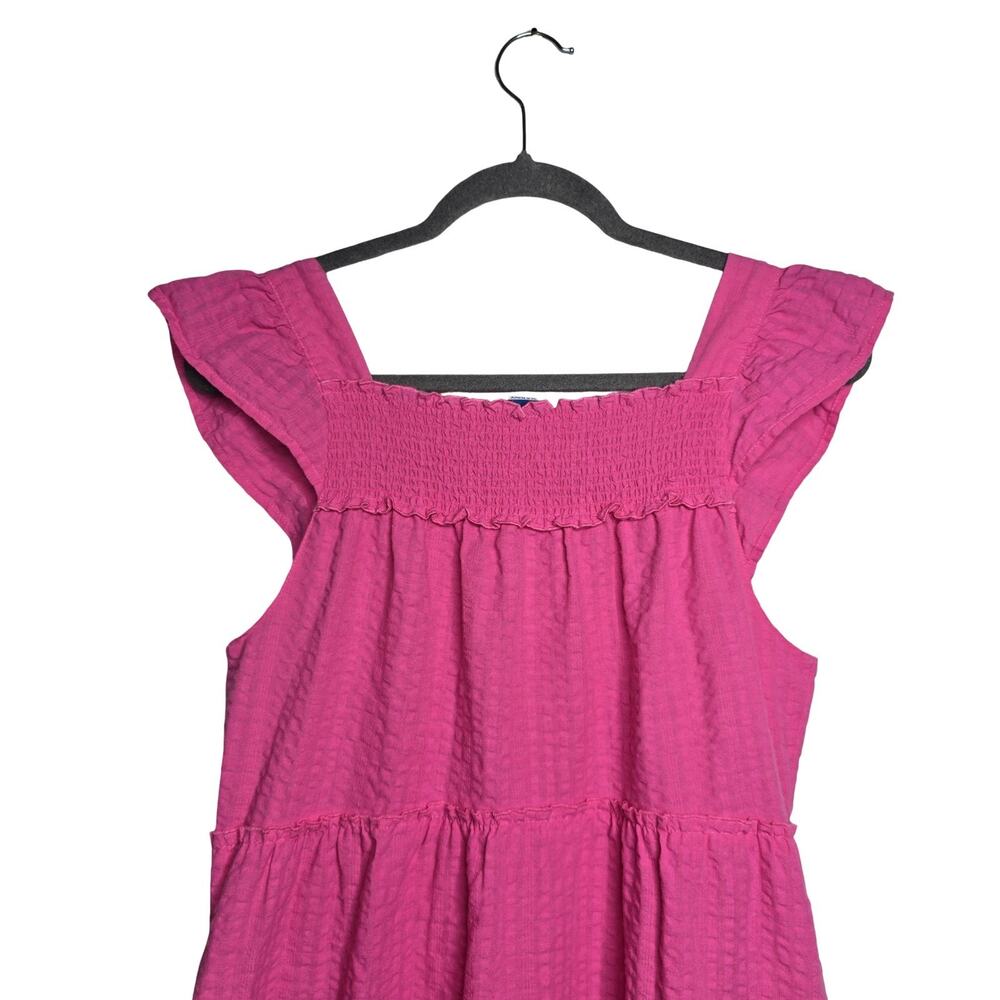 Old Navy Pink Smocked Midi Dress M Tiered Ruffle Strap Cottagecore Sundress - Picture 6 of 12
